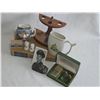 Image 7 : GRANDPACORE Lot: Scripto Lighter Set, Pottery Jug, Metal Tank, Collectibles