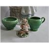 Image 2 : Porcelain Girl at Well Bank,  1940s Child's Green Creamer and Sugar Bowl, Bear Figurine
