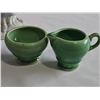 Image 5 : Porcelain Girl at Well Bank,  1940s Child's Green Creamer and Sugar Bowl, Bear Figurine