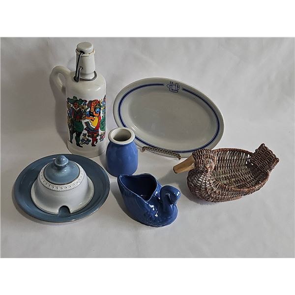 Ceramic and Wicker Tableware Assortment, Including Boote's Hotel Ware and Hall USA