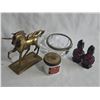 Image 6 : Brass Unicorn Figurine, Princess Pat Jar, Ruby Glass Shakers, Glass Bowl