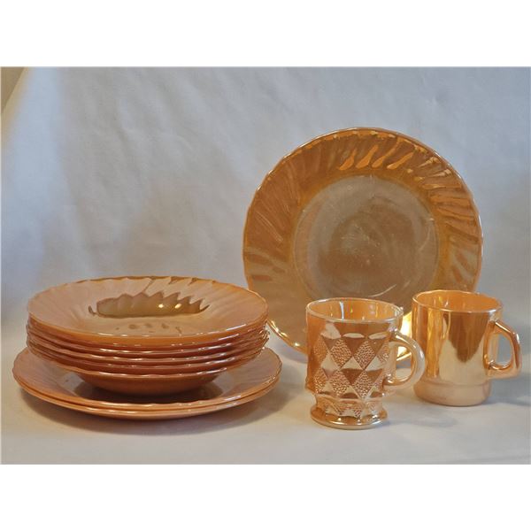 Iridescent Fire King Anchor Hocking Glass Dinnerware, Including Bowls and Plates by Crisa