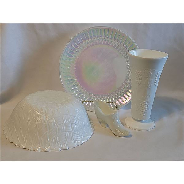 White Milk Glass Decorative Collection – 4 Pieces