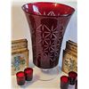 Image 2 : Cut-to-Clear Ruby Red Crystal Vase, 6 Stem Glasses, 4 Dabbani Bookends