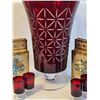 Image 4 : Cut-to-Clear Ruby Red Crystal Vase, 6 Stem Glasses, 4 Dabbani Bookends