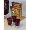 Image 5 : Cut-to-Clear Ruby Red Crystal Vase, 6 Stem Glasses, 4 Dabbani Bookends