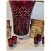 Image 6 : Cut-to-Clear Ruby Red Crystal Vase, 6 Stem Glasses, 4 Dabbani Bookends