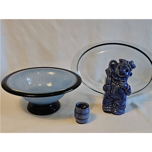 Blue Art Deco fluted style Bowl