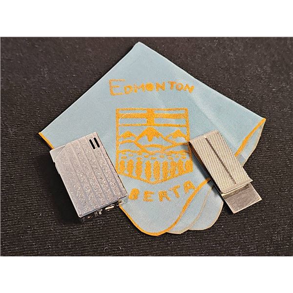 Edmonton Alberta Souvenir Felted Handkerchief, Japan Lighter, and Metal Money Clip
