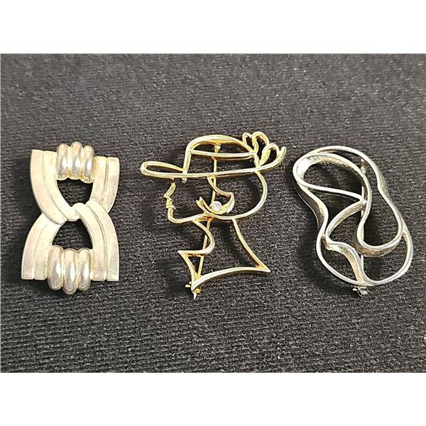 Three Modernist Brooches, Mixed Metals Vintage 50s to 80s