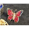 Image 4 : 3 Butterfly Brooches and Enamel Trinket Box and Gold Tone Scarf Tie