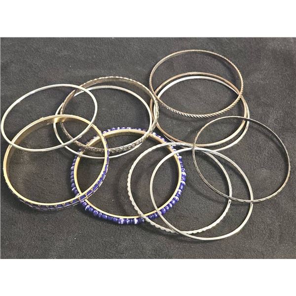 Metal Bangles With Blue Detailing, Lot of 9