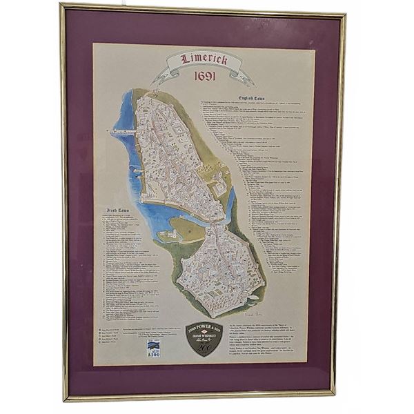 Framed Map of Limerick 1691 Irish Whiskey John Power & Son 300th Treaty