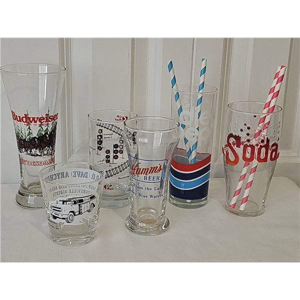 6 Assorted Advertising Drinking Glasses