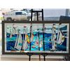 Image 1 : Large Framed Stained Glass Sailboat Scene Panel