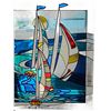 Image 4 : Large Framed Stained Glass Sailboat Scene Panel