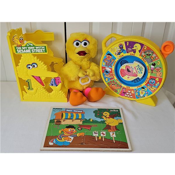 Sesame Street Toy Lot: Plush, Puzzle, Book Holder, Mattel See 'n Say