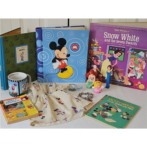 Disney Collectibles Lot: Books, Mug, Dress, Watch, Pez, Toy Figures
