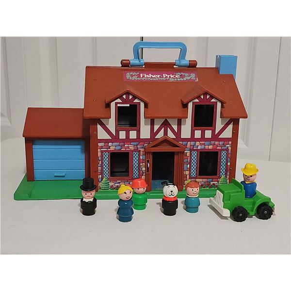 Fisher-Price Tudor-Style Dollhouse With Figures and Tractor-Vintage