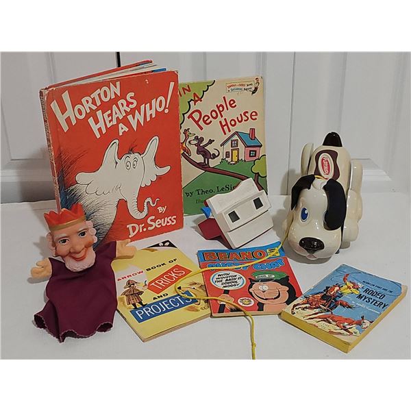 Children's Book and Toy Lot with Dr. Seuss, Playskool Barking Dog, View-Master