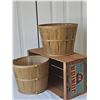 Image 2 : Vintage Apple Baskets and Wooden Junior B.C. Apple Crate 1/2 Bushell