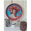 Image 1 : Beer Decor Lot: Corona Tray, Steins, Glass, Barrel, Polish Mug
