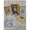 Image 1 : Lot: Framed Bird Art, China Mugs, Casablanca Book, Embroidered Linen