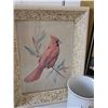 Image 4 : Lot: Framed Bird Art, China Mugs, Casablanca Book, Embroidered Linen
