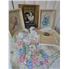 Image 8 : Lot: Framed Bird Art, China Mugs, Casablanca Book, Embroidered Linen