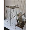 Image 6 : MCM 70S 80S Metal and Wood Magazine Rack and Side Table Set comes with sealed Alberta record