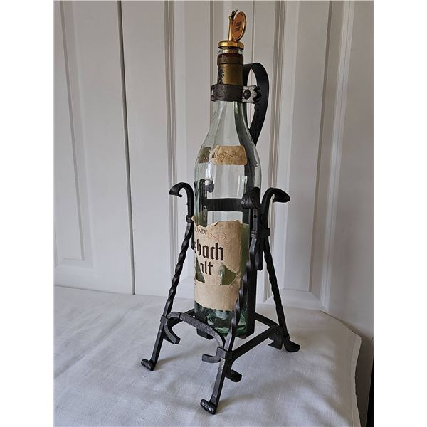 Asbach Uralt Brandy Bottle With Iron Stand and Pourer