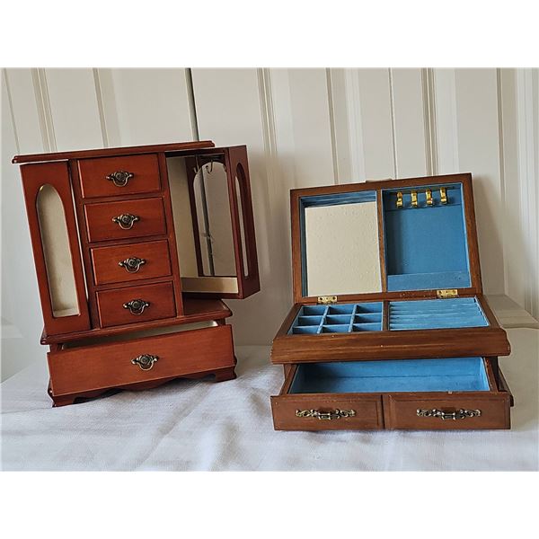 Vitntage blue velvet lined Wooden Jewelry Box and double door jewelry box by Gunther Mele