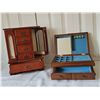 Image 1 : Vitntage blue velvet lined Wooden Jewelry Box and double door jewelry box by Gunther Mele