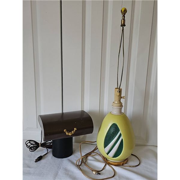 MCM 1960s Lamps Including Brown over bed Lamp and Yellow Ceramic Lamp with retro green design