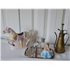 Image 1 : A Ladies Decor Lot: Ceramic Horse, Joesef Girl, Glass Bottles, Brass Jug