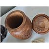 Image 4 : 1970s hand carved Wood Tobacco Jar, Japanese Dog Figurine, and Three Ceramic Mugs