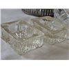 Image 3 : Pressed Glass Condiment Set With Silverplate Caddy and Crystal Decanter and pair of ashtrays
