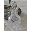 Image 4 : Pressed Glass Condiment Set With Silverplate Caddy and Crystal Decanter and pair of ashtrays