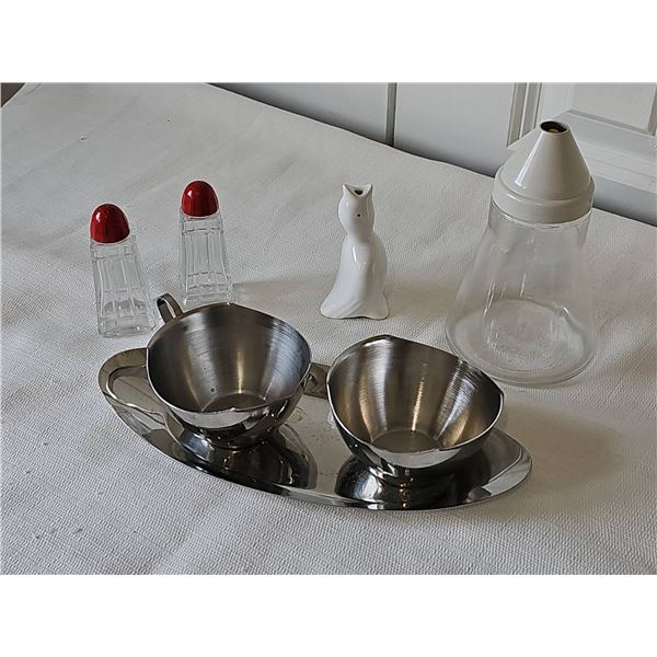 1950s Tableware Lot – Stainless Set, Shakers, Dispensers
