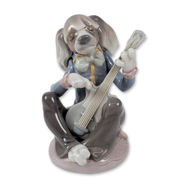 Lladro Porcelain Figurine Dog Playing Guitar