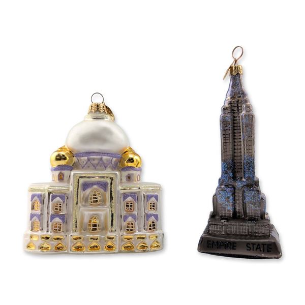 Two Christopher Radko Blown Glass Architectural Ornaments