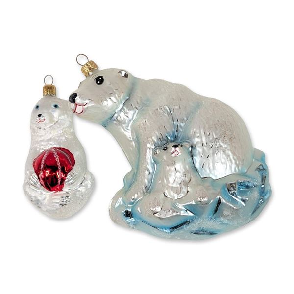 Two Christopher Radko Glass Polar Bear Ornaments