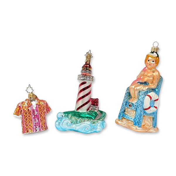 Three Christopher Radko Blown Glass Beach Ornaments