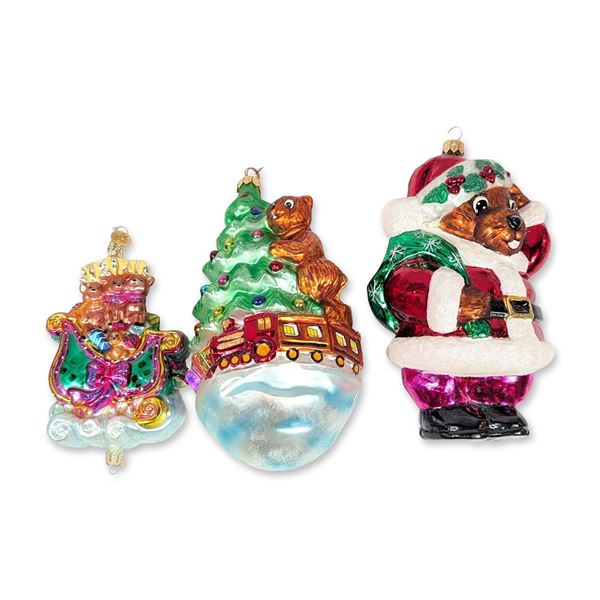 Three Christopher Radko Hand Blown Glass Ornaments