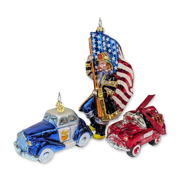 3pc Christopher Radko First Responder Glass Ornaments