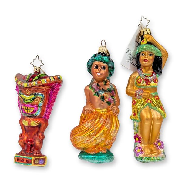 3pc Christopher Radko Tropical Hawaiian Glass Ornaments