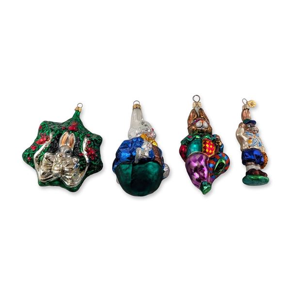 Group of Four Christopher Radko Rabbit Ornaments