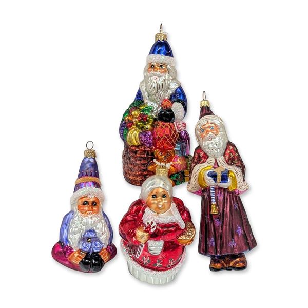 4pc Christopher Radko Collection of Glass Christmas Ornaments