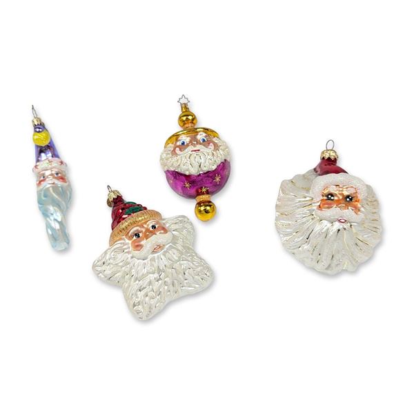 4pc Christopher Radko Glass Santa Ornaments