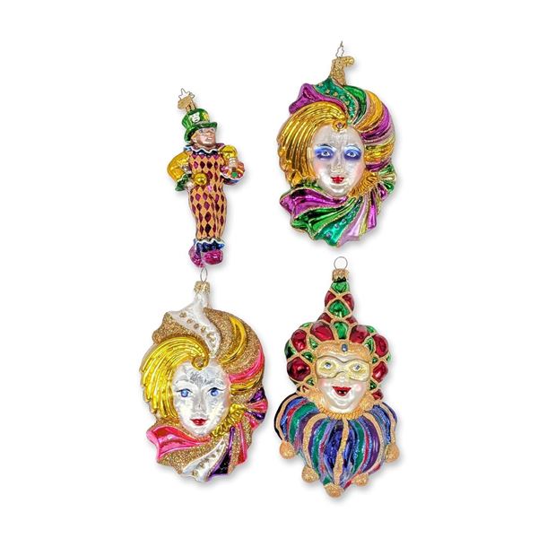 4pc Christopher Radko Merry Masquerade Glass Ornaments
